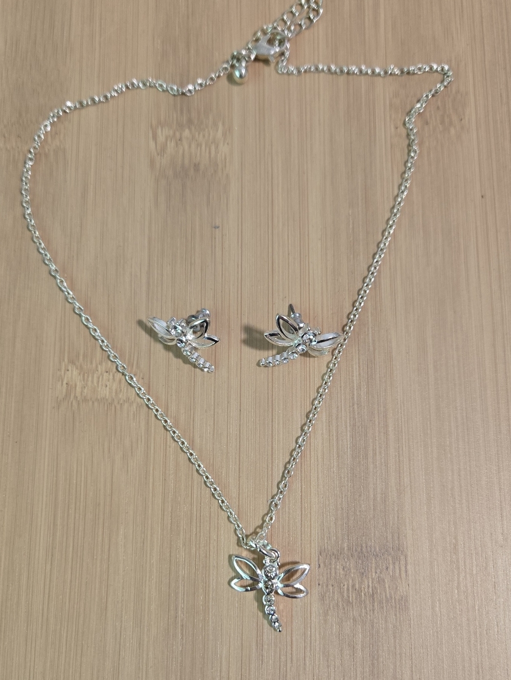 Silver Dragonfly Necklace and Earring Set - Elegant Women Jewelry